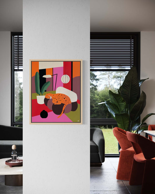 40x50 cm contemporary panther painting displayed in modern interior setting