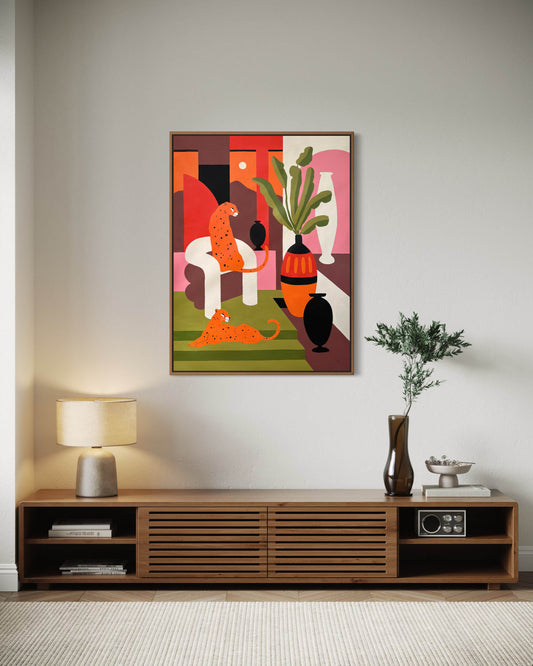 90x120 cm contemporary panther painting displayed in modern interior setting