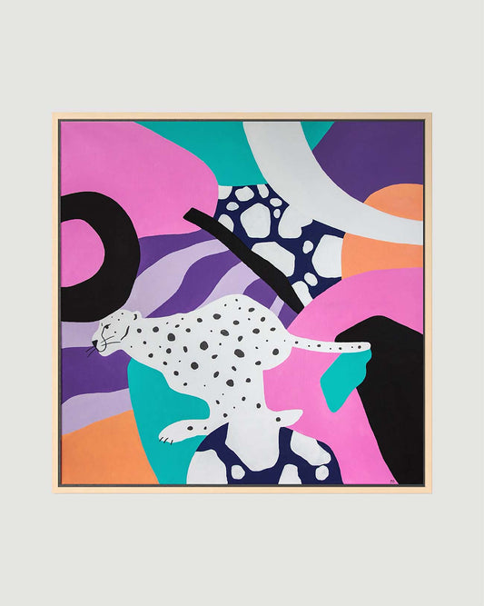 Contemporary architectural painting with panther, 80x80 cm original artwork