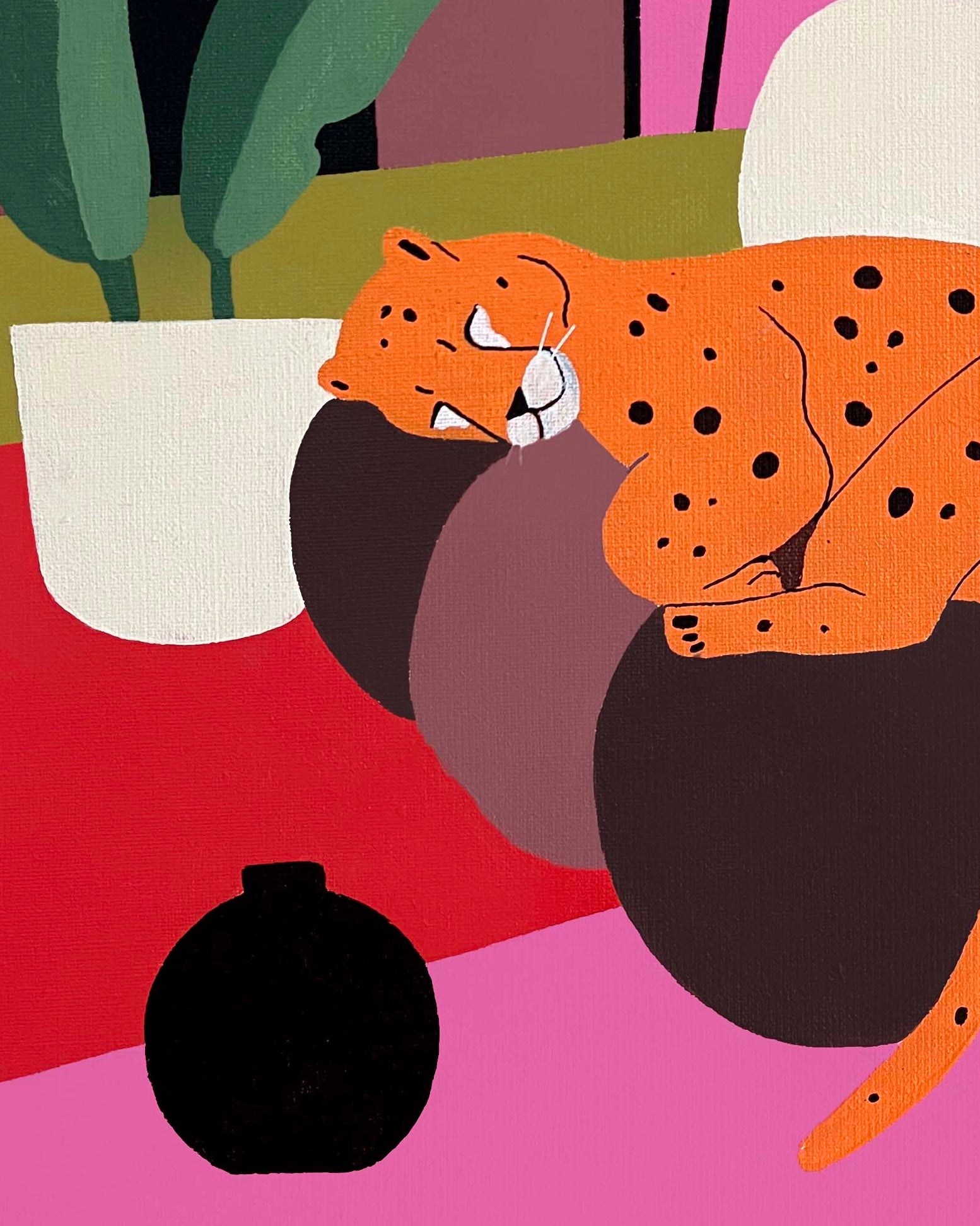 Close-up texture detail of contemporary architectural painting with panther motif