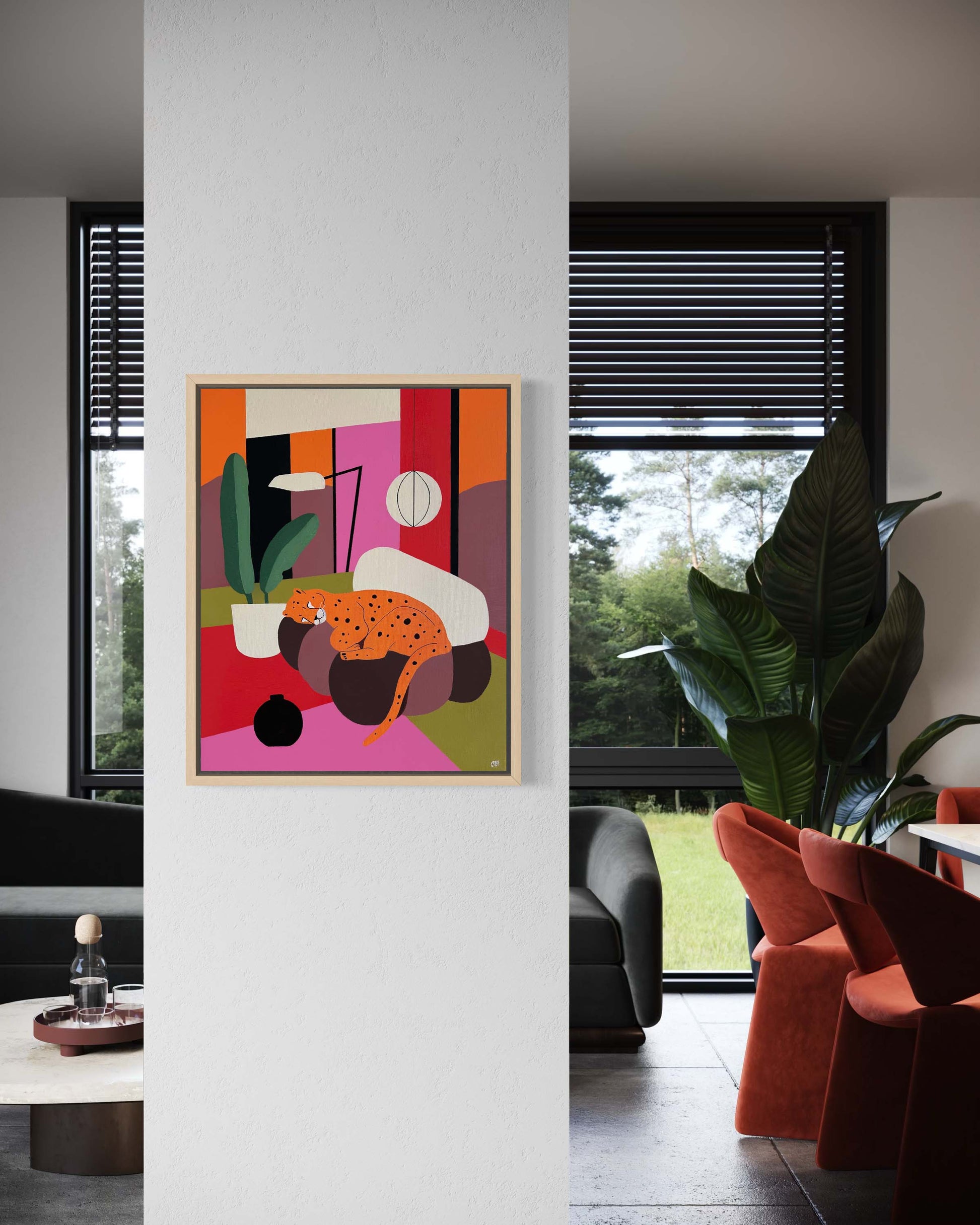 40x50 cm contemporary panther painting displayed in modern interior setting