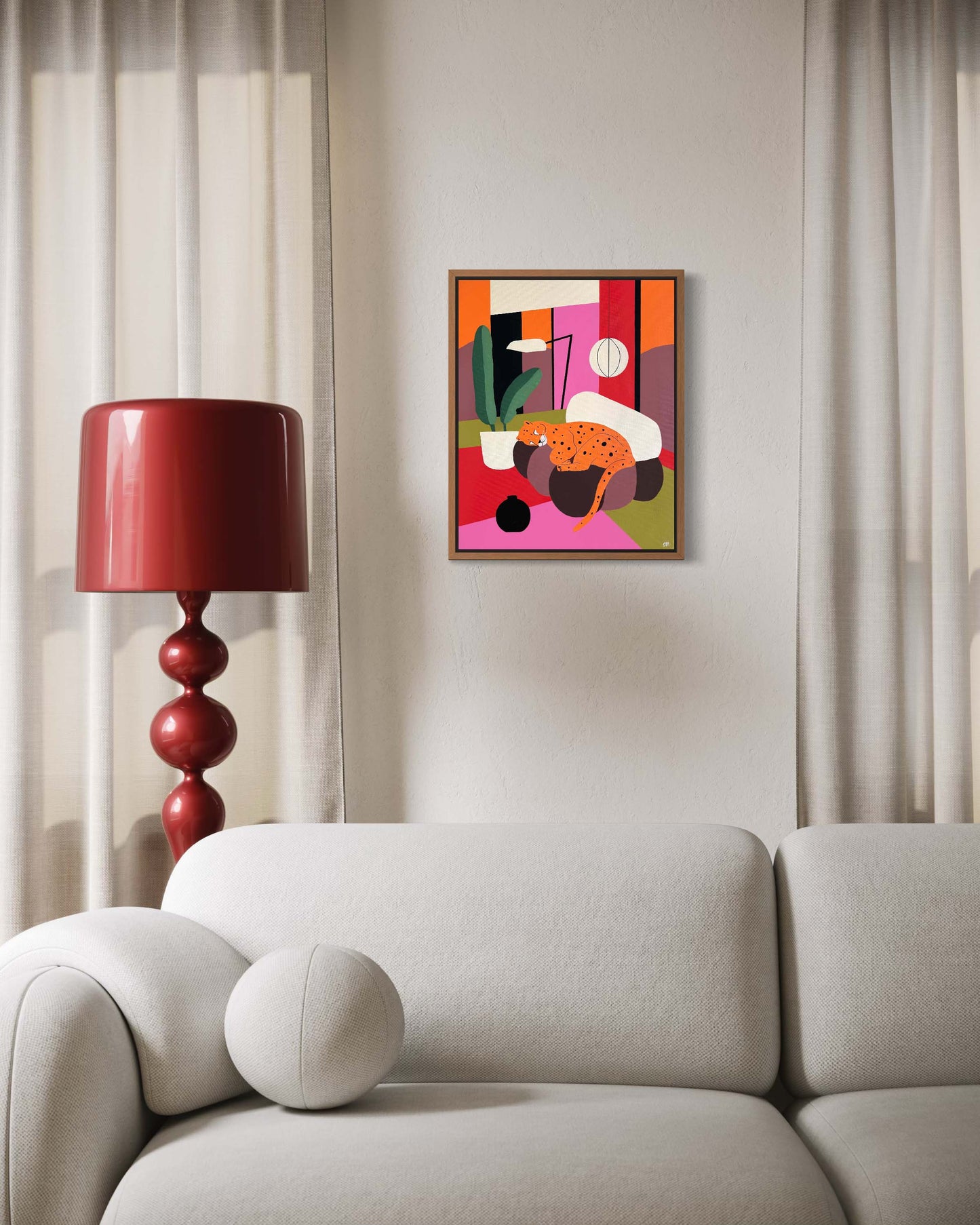 40x50 cm contemporary panther painting displayed in modern interior setting
