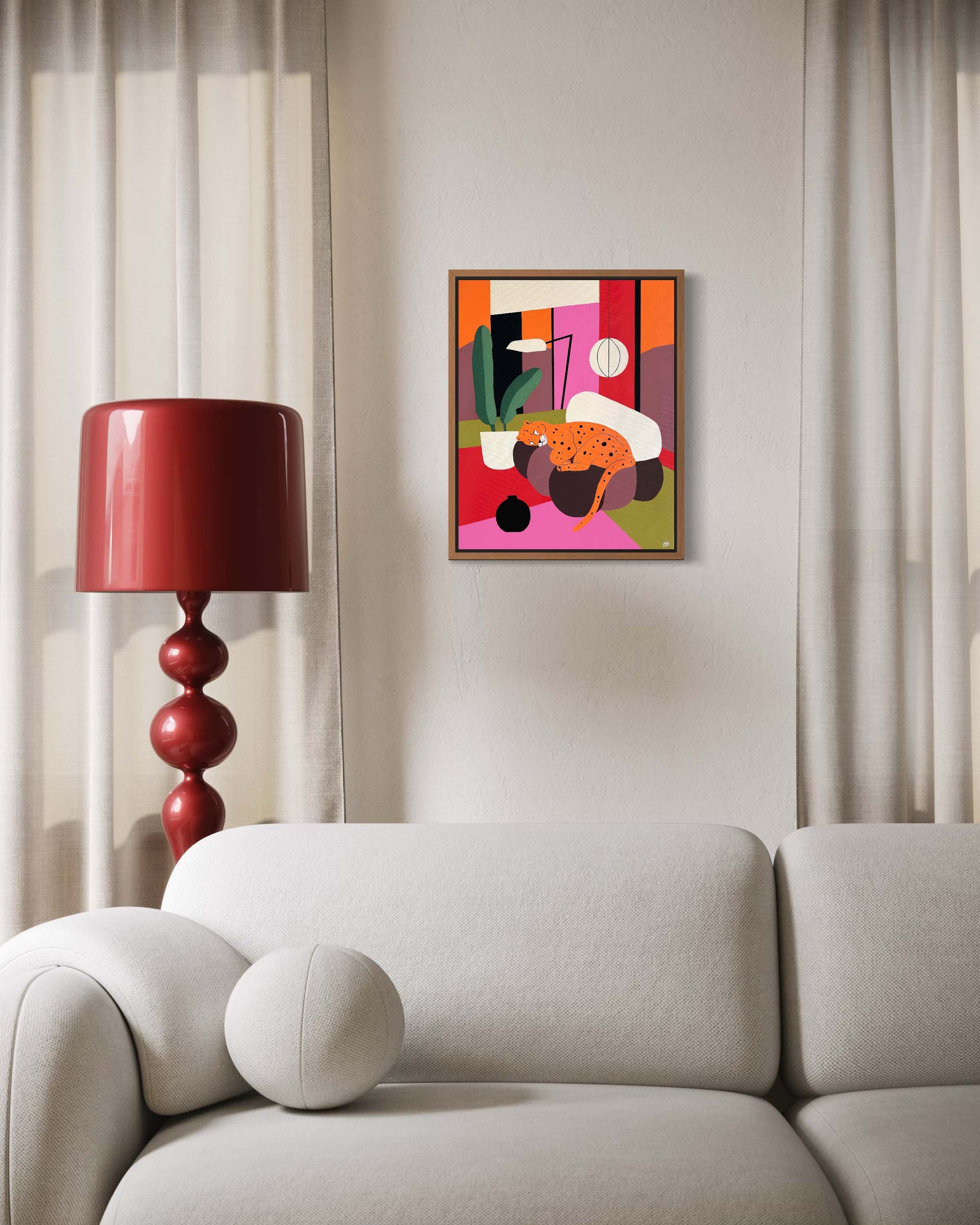 40x50 cm contemporary panther painting displayed in modern interior setting