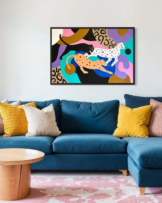 80x120 cm contemporary panther painting displayed in modern interior setting