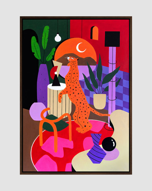 Large contemporary architectural painting with panther, 70x100 cm original artwork