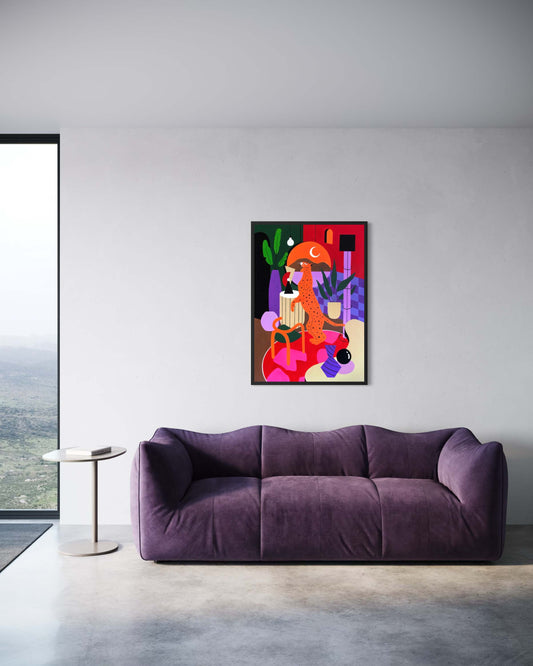 70x100 cm contemporary panther painting displayed in modern interior setting