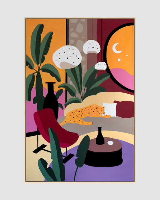 Large-Scale contemporary architectural painting with panther, 100x150 cm original artwork