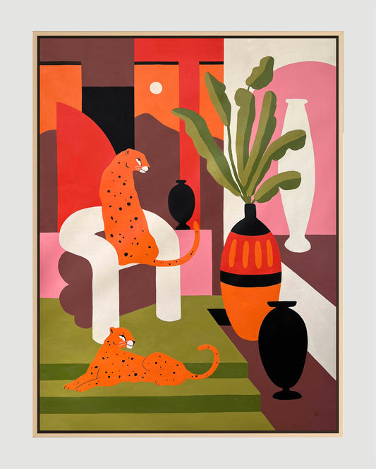 Large-Scale contemporary architectural painting with panther, 90x120 cm original artwork