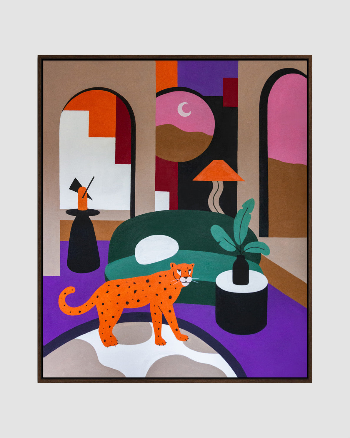 Large-Scale contemporary architectural painting with panther, 100x120 cm original artwork