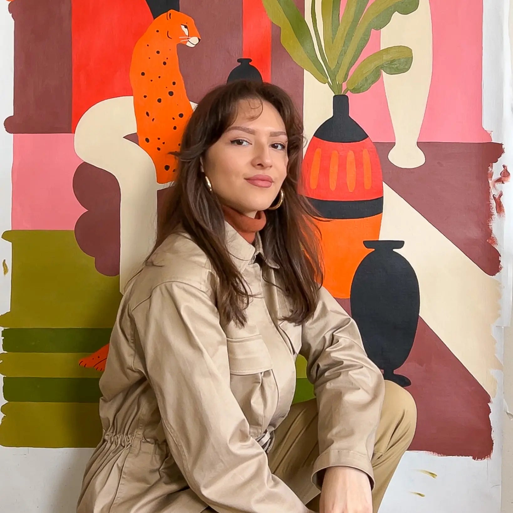 Portrait of contemporary architectural painter Mariah Birsak in her studio in Amsterdam.
