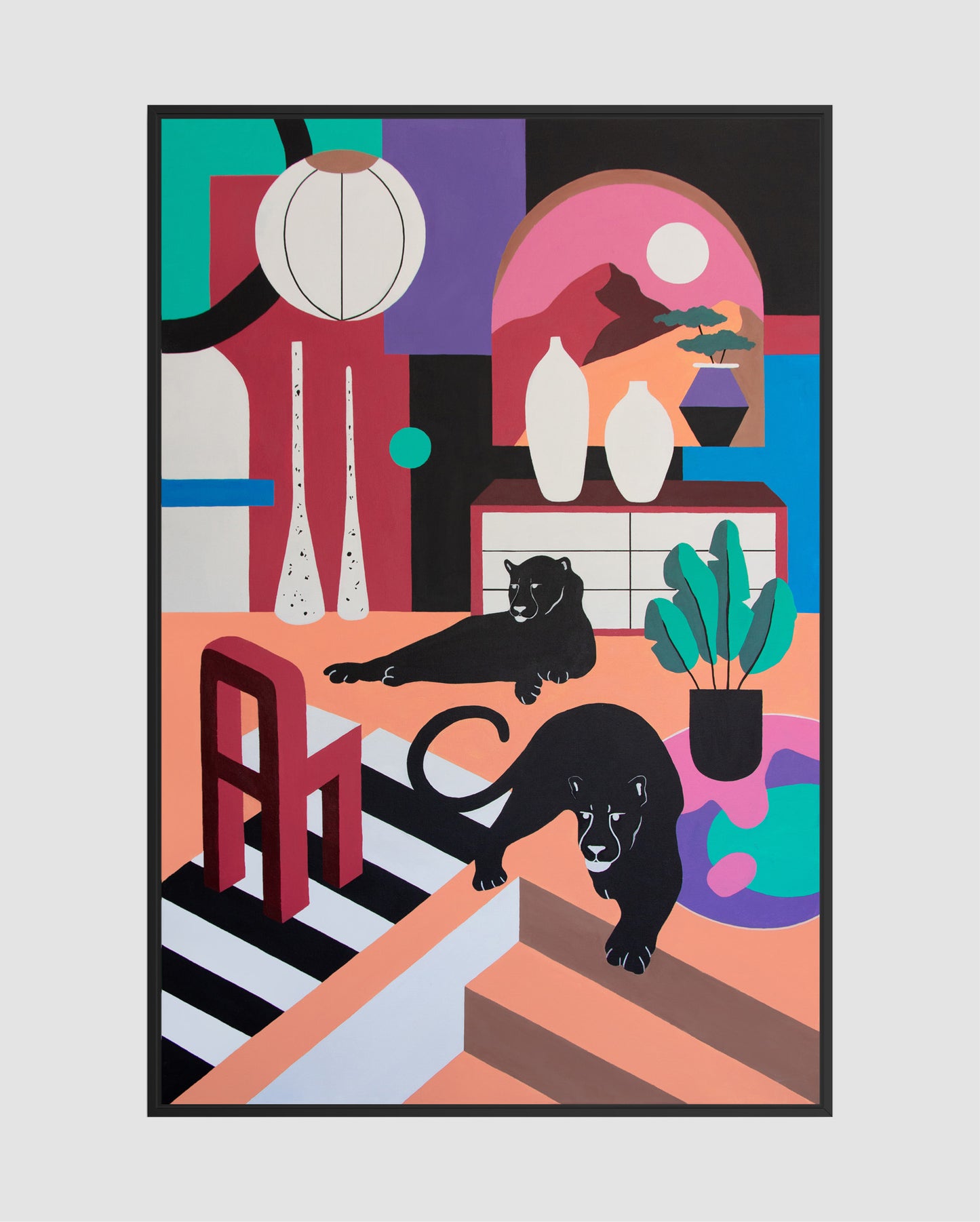 Large-Scale contemporary architectural painting with panther, 100x120 cm original artwork